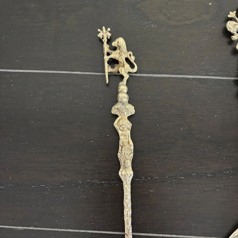 Vintage Italian Brass Salad Serving Set | Cherub Lion Fleur-de-Lis Ornate |‎ 2pc